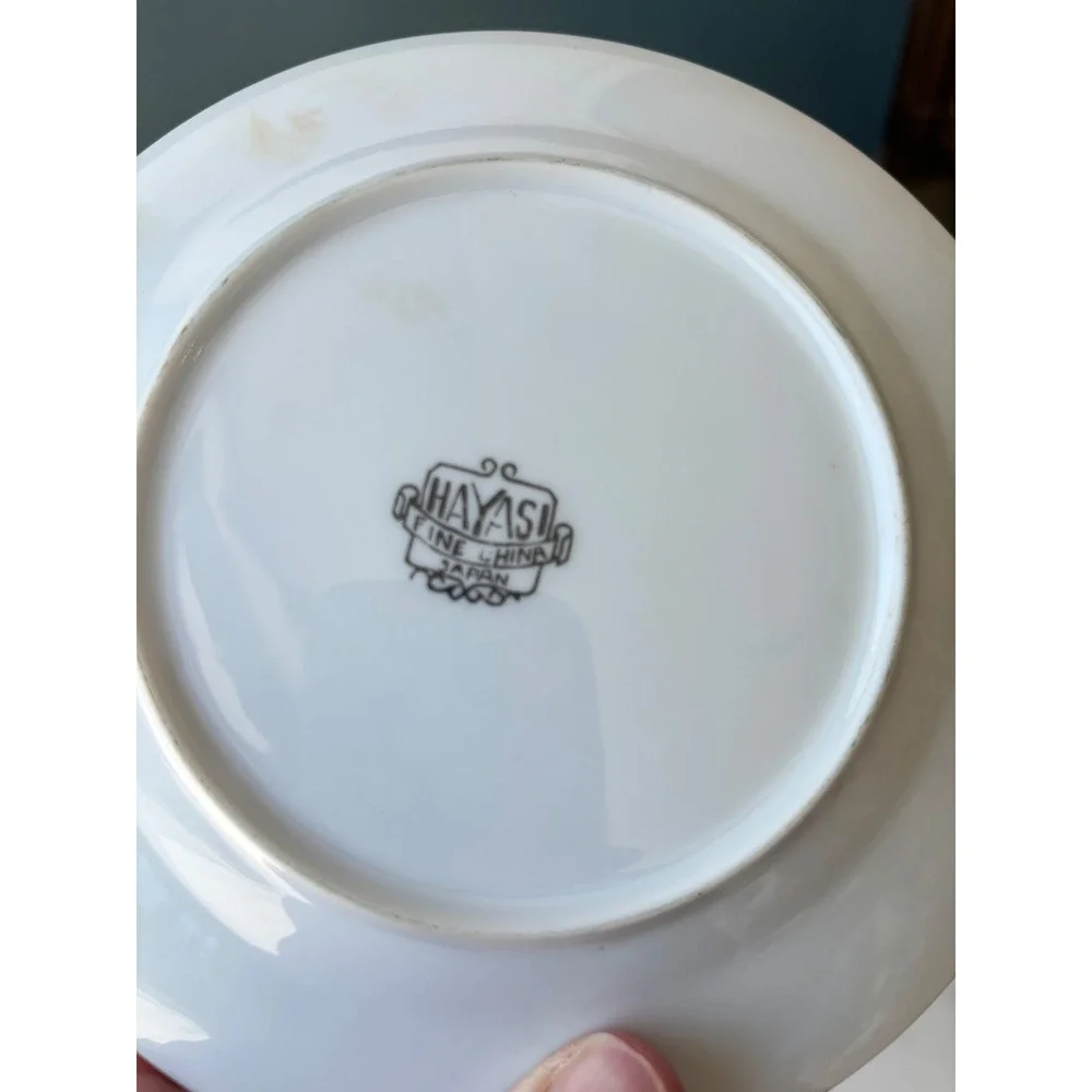 Hayasi Fine China Japan Mt Fuji Cherry Blossom Plates Set of 5 Vintage 6.25in